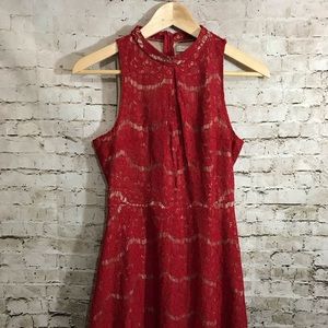 Love Fire red lace dress zip back high neck size S